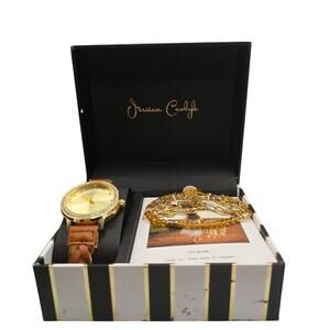 Jessica Carlyle Women Watch Quartz & Charm Bracelet Set Braided Leather Like